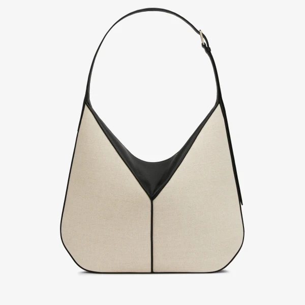 Valextra Vivi Canvas Hobo Bag in Sand Brown and Black | Shoulder & Crossbody Bags | Coveti
