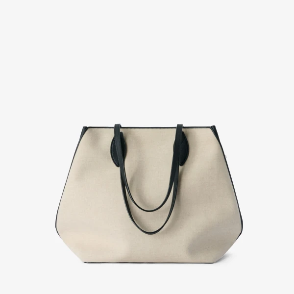 Valextra Vivi Canvas Shopping Large Bag in Sand Brown and Black | Totes & Top-Handle Bags | Coveti