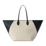 Valextra Vivi Canvas Shopping Large Bag in Sand Brown and Black | Totes & Top-Handle Bags | Coveti
