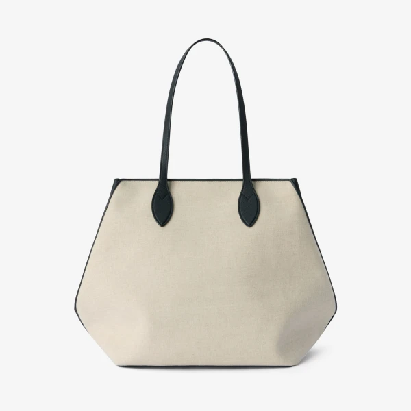 Valextra Vivi Canvas Shopping Large Bag in Sand Brown and Black | Totes & Top-Handle Bags | Coveti