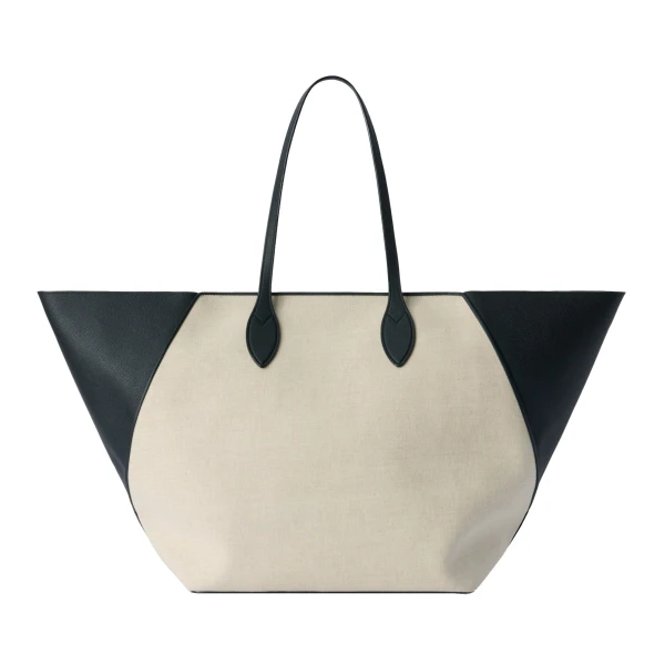 Valextra Vivi Canvas Shopping Large Bag in Sand Brown and Black | Totes & Top-Handle Bags | Coveti