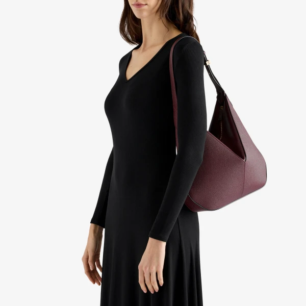 Valextra Vivi Hobo Medium Bag in Claret Red | Shoulder & Crossbody Bags | Coveti