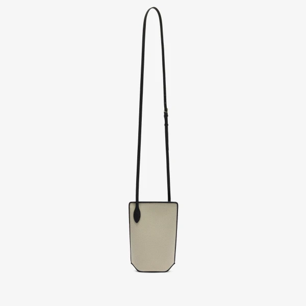 Valextra Vivi Textured Canvas Crossbody Phone Bag in Grey and Black | Shoulder & Crossbody Bags | Coveti