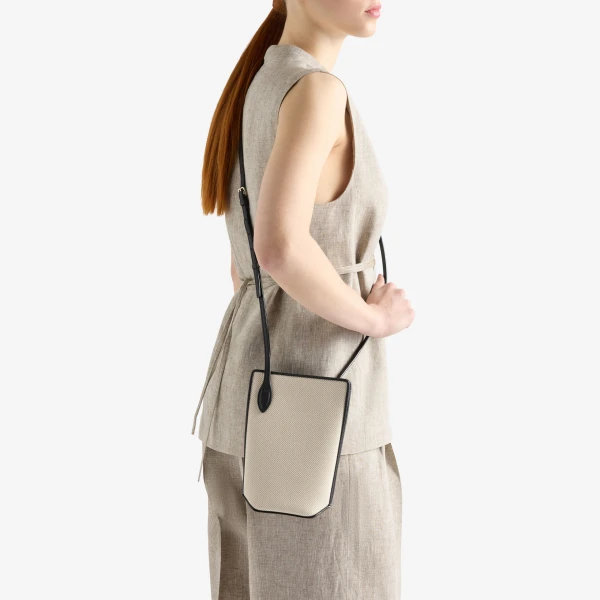 Valextra Vivi Textured Canvas Crossbody Phone Bag in Grey and Black | Shoulder & Crossbody Bags | Coveti