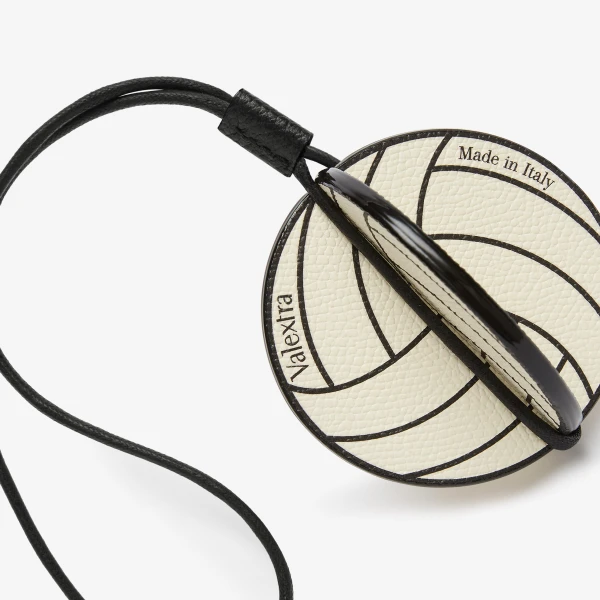 Valextra Volleyball Charm in Pergamena White and Black | Bag charms | Coveti