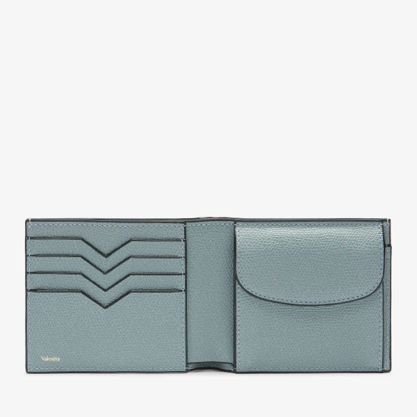 Valextra Wallet 4CC with Coin Holder in Smokey Blue | Wallets & Purses | Coveti