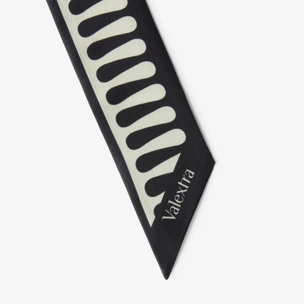 Valextra Water Droplets Silk Band in Pergamena White and Black | Scarves | Coveti