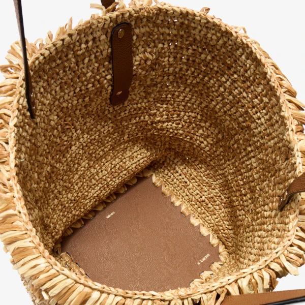 Valextra Wavy Raffia Tote Bag in Beige and Chocolate Brown | Totes & Top-Handle Bags | Coveti