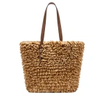 Valextra Wavy Raffia Tote Bag in Beige and Chocolate Brown | Totes & Top-Handle Bags | Coveti