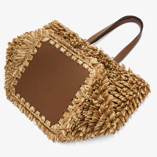 Valextra Wavy Raffia Tote Bag in Beige and Chocolate Brown | Totes & Top-Handle Bags | Coveti
