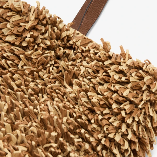 Valextra Wavy Raffia Tote Bag in Beige and Chocolate Brown | Totes & Top-Handle Bags | Coveti