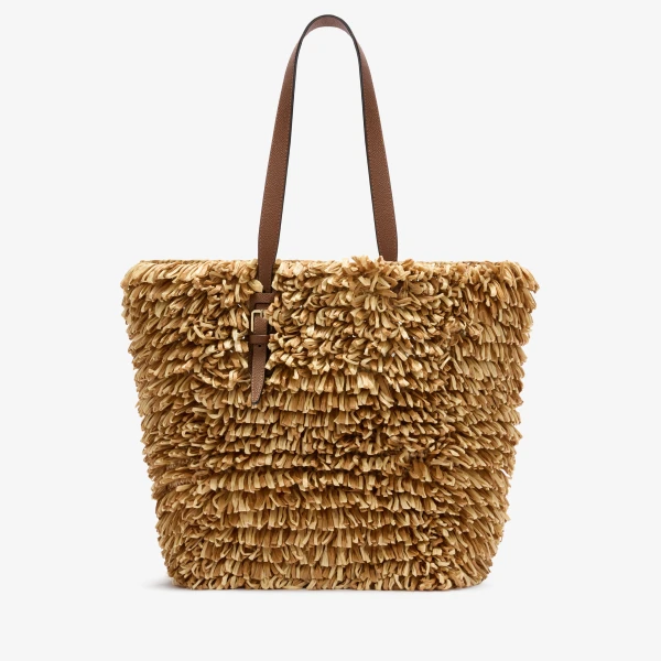 Valextra Wavy Raffia Tote Bag in Beige and Chocolate Brown | Totes & Top-Handle Bags | Coveti