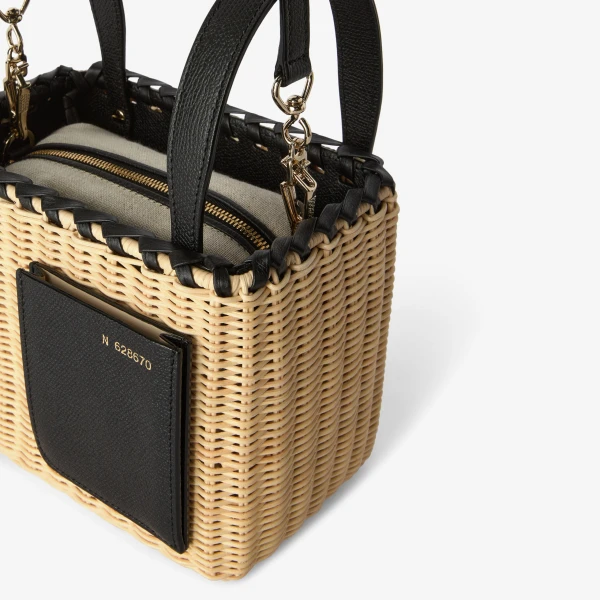 Valextra Wicker Bucket Micro Bag in Beige and Black | Bucket Bags | Coveti