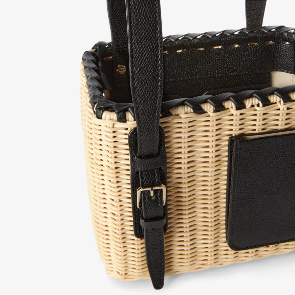 Valextra Wicker Bucket Micro Bag in Beige and Black | Bucket Bags | Coveti