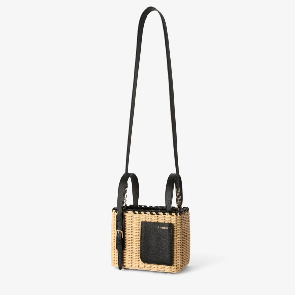 Valextra Wicker Bucket Micro Bag in Beige and Black | Bucket Bags | Coveti
