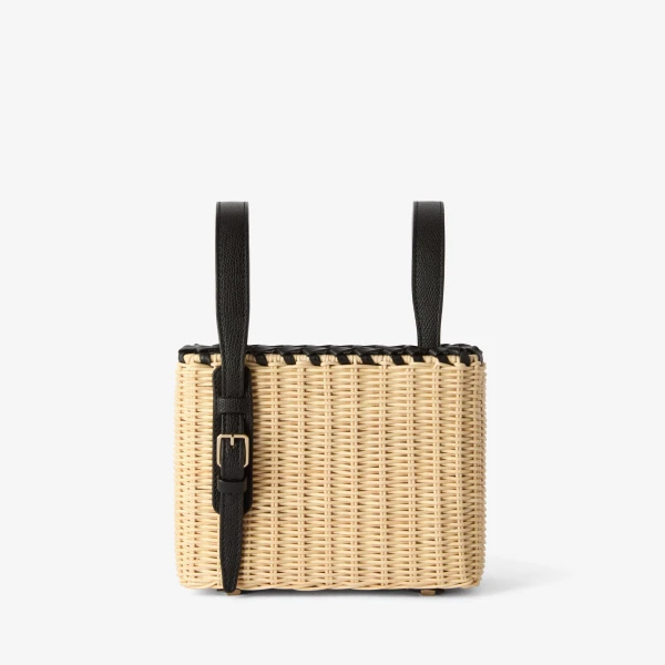 Valextra Wicker Bucket Micro Bag in Beige and Black | Bucket Bags | Coveti