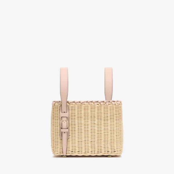 Valextra Wicker Bucket Micro Bag in Beige and Bonne Mine Pink | Bucket Bags | Coveti