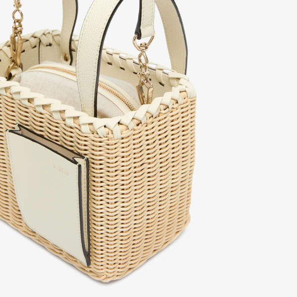 Valextra Wicker Bucket Micro Bag in Beige and Pergamena White | Bucket Bags | Coveti