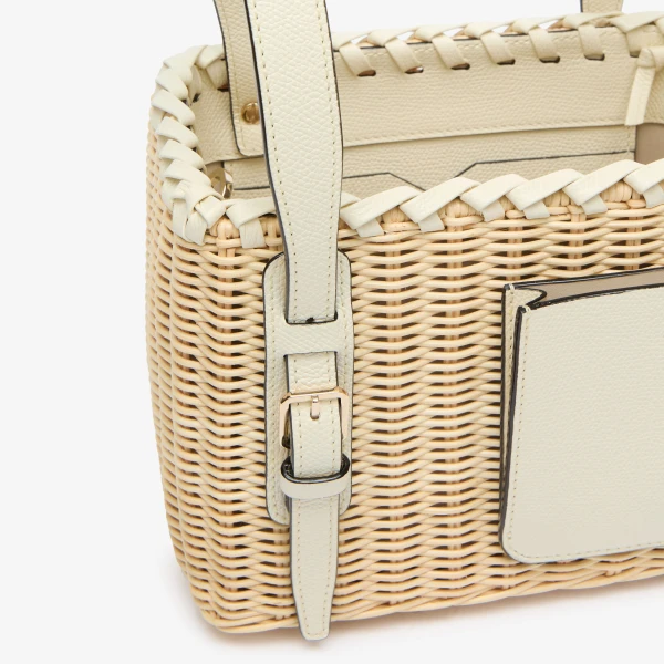 Valextra Wicker Bucket Micro Bag in Beige and Pergamena White | Bucket Bags | Coveti