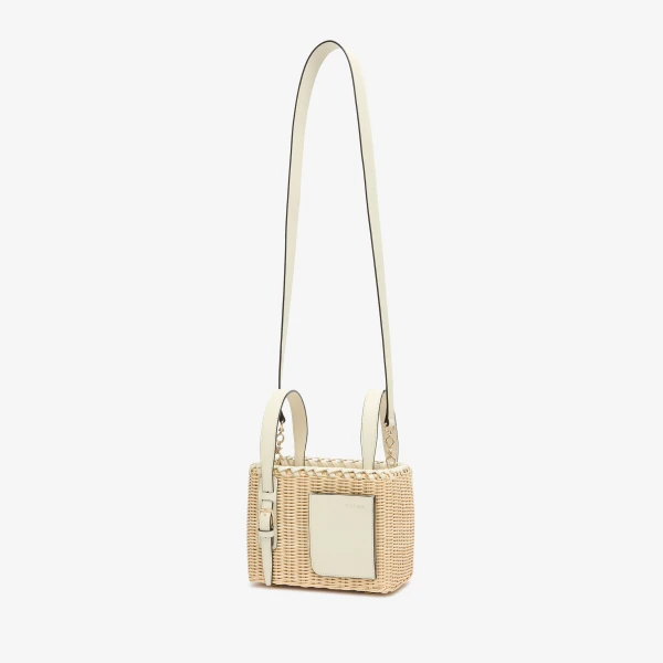Valextra Wicker Bucket Micro Bag in Beige and Pergamena White | Bucket Bags | Coveti