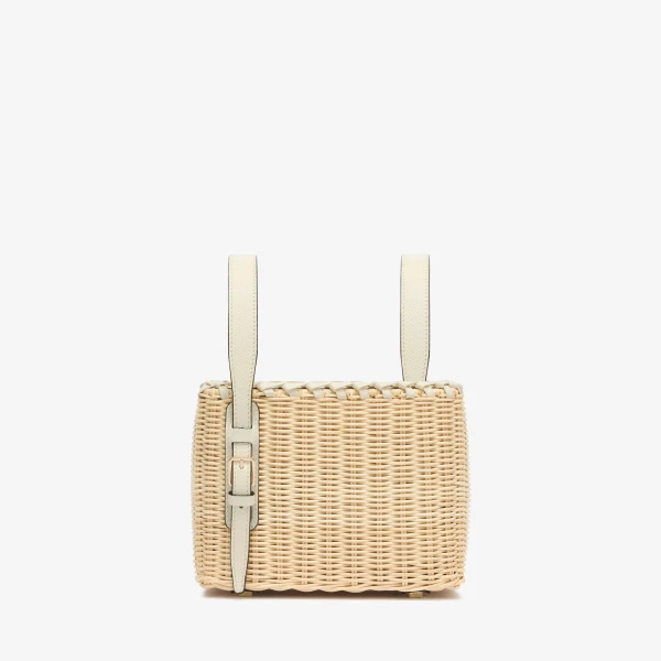 Valextra Wicker Bucket Micro Bag in Beige and Pergamena White | Bucket Bags | Coveti