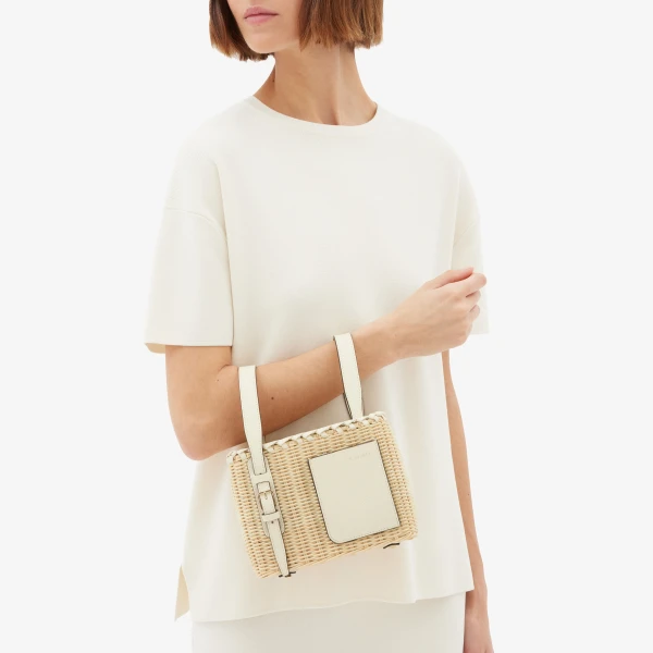Valextra Wicker Bucket Micro Bag in Beige and Pergamena White | Bucket Bags | Coveti