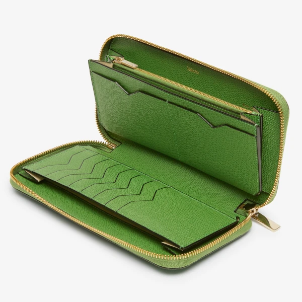 Valextra Zip Around 10CC Wallet in Grass Green | Wallets & Purses | Coveti