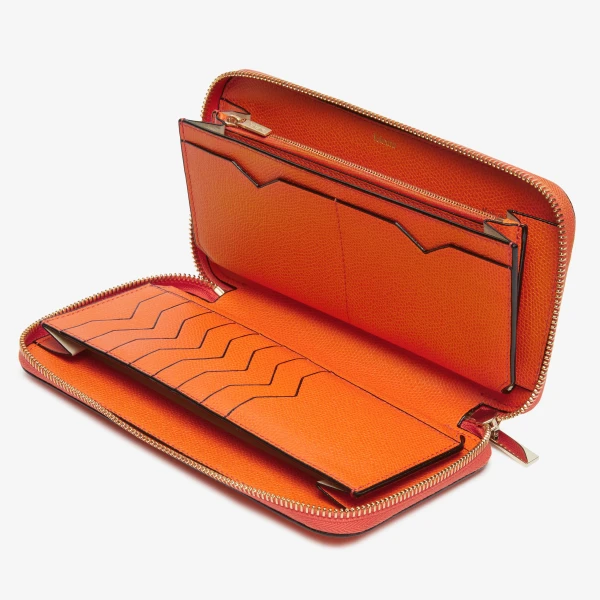 Valextra Zip Around 10CC Wallet in Lobster Red | Wallets & Purses | Coveti