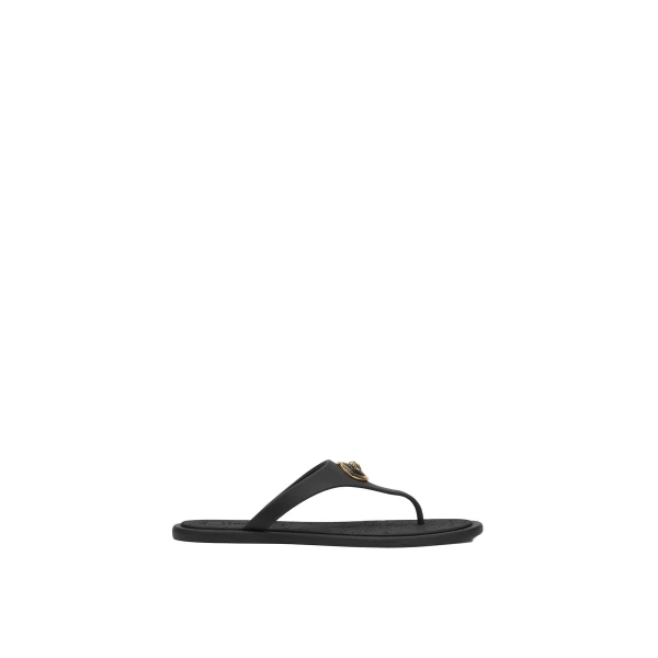 Alia Rubber Flat Sandals in Black and Gold
