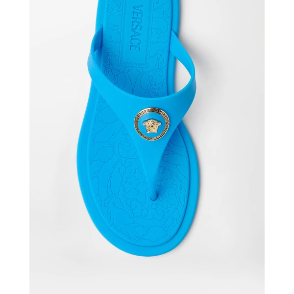 Versace Alia Rubber Flat Sandals in Light Blue, view 4 | Flats