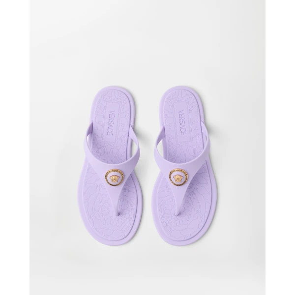 Versace Alia Rubber Flat Sandals in Purple, view 2 | Flats