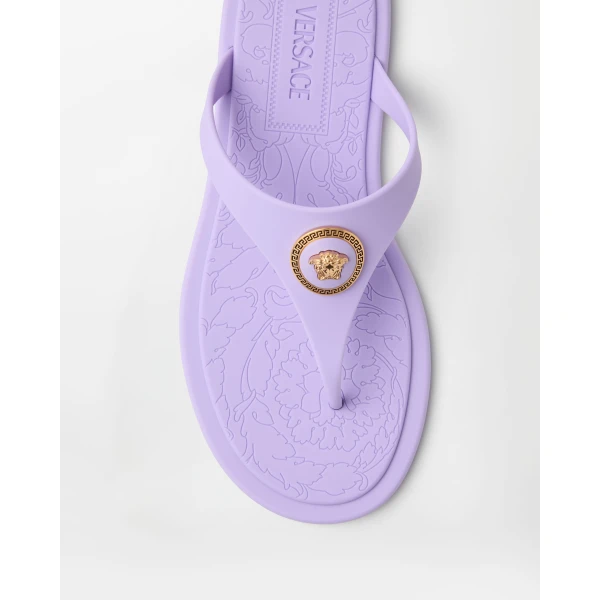 Versace Alia Rubber Flat Sandals in Purple, view 4 | Flats