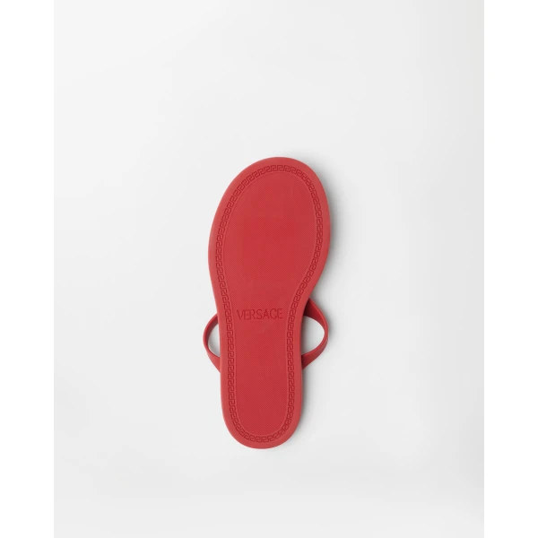 Versace Alia Rubber Flat Sandals in Red, view 5 | Flip Flops & Slides