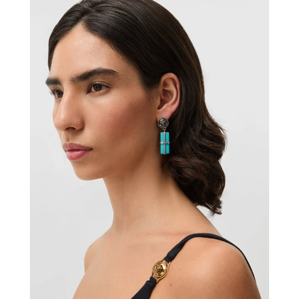 Versace Aura Earrings in Light Blue and Silver, view 2 | Earrings