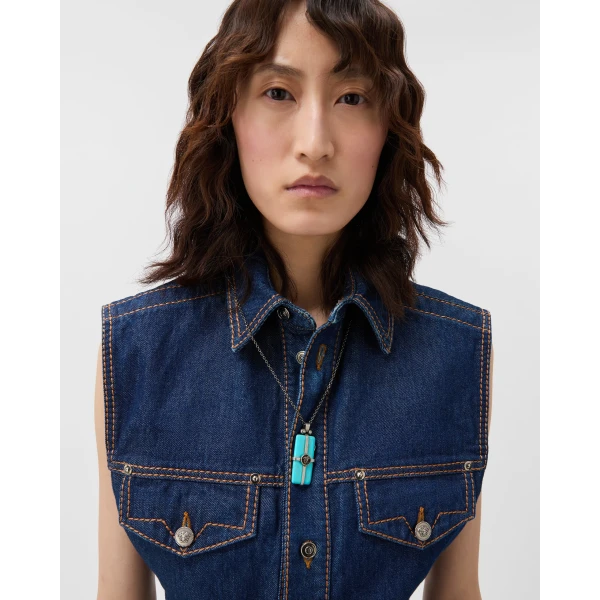 Versace Aura Necklace in Light Blue and Silver, view 2 | Necklace