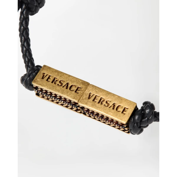 Versace Axis Leather Bracelet in Black, view 2 | Bracelets