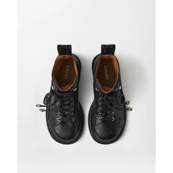Versace Billy Leather Boots in Black, view 2 | Boots