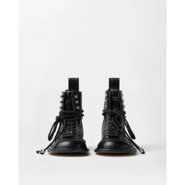 Versace Billy Leather Boots in Black, view 3 | Boots