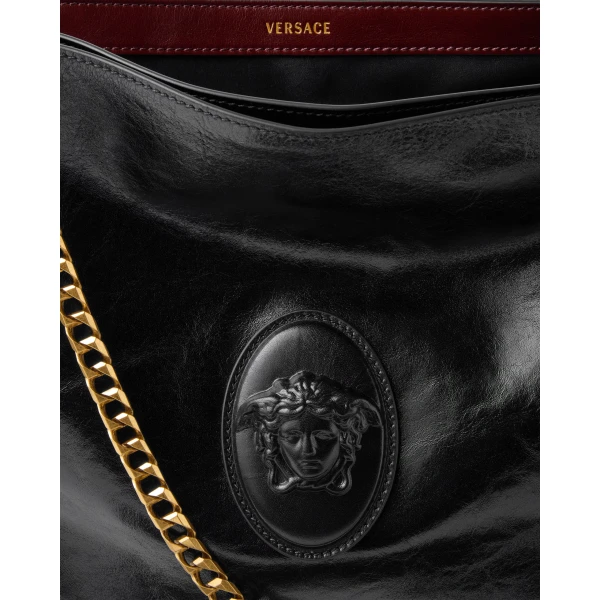 Versace Cabine Leather Shoulder Bag in Black, view 3 | Shoulder & Crossbody Bags