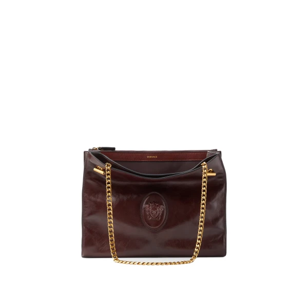 Versace Cabine Leather Shoulder Bag in Brown | Shoulder & Crossbody Bags | Coveti