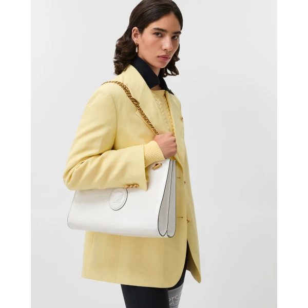 Versace Cabine Leather Shoulder Bag in White, view 2 | Shoulder & Crossbody Bags