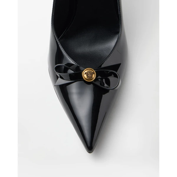 Versace Camille Patent Leather Pumps 85 mm in Black, view 5 | Heels