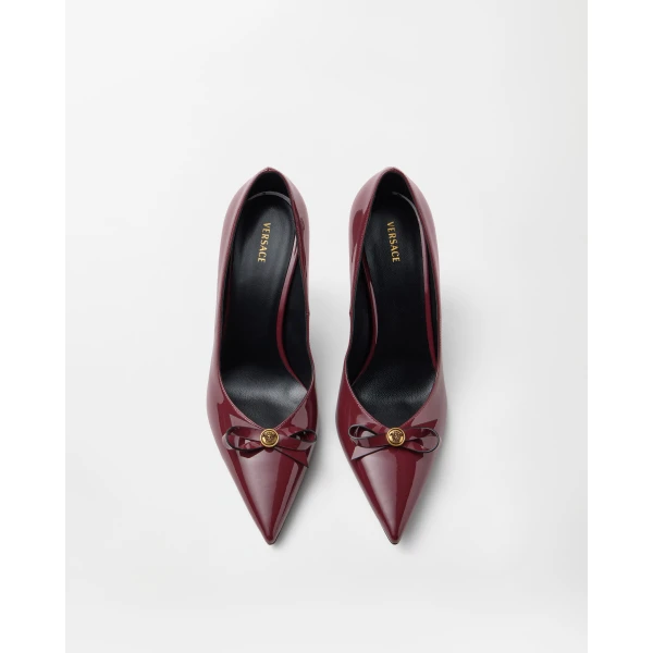Versace Camille Patent Leather Pumps 85 mm in Burgundy, view 2 | Heels