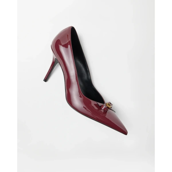 Versace Camille Patent Leather Pumps 85 mm in Burgundy, view 3 | Heels