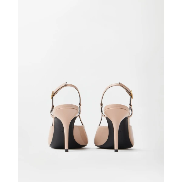 Versace Camille Patent Leather Slingbacks 85 mm in Beige, view 5 | Heels