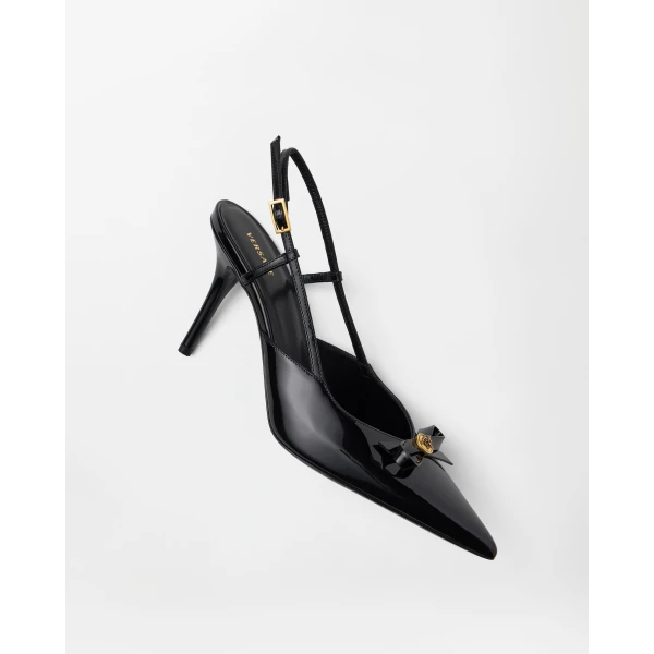 Versace Camille Patent Leather Slingbacks 85 mm in Black, view 3 | Heels
