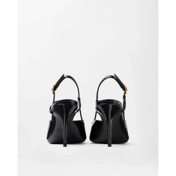 Versace Camille Patent Leather Slingbacks 85 mm in Black, view 4 | Heels