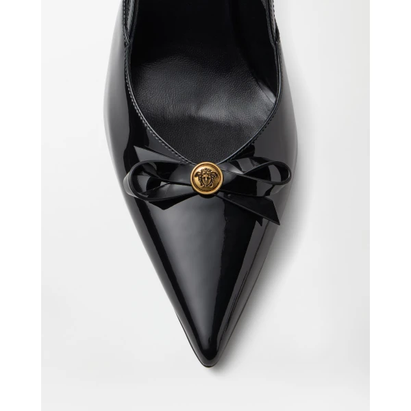 Versace Camille Patent Leather Slingbacks 85 mm in Black, view 5 | Heels