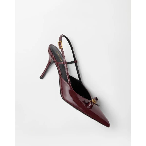 Versace Camille Patent Leather Slingbacks 85 mm in Burgundy, view 4 | Heels