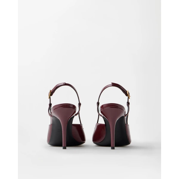 Versace Camille Patent Leather Slingbacks 85 mm in Burgundy, view 5 | Heels